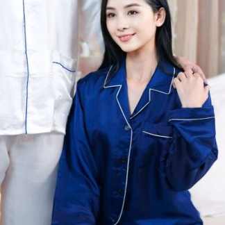 Pyjama nữ viền satin lụa xanh than